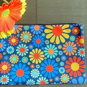 Colorful Retro Vintage Daisies Flowers Zippered Pouch Cosmetic Travel Bag New